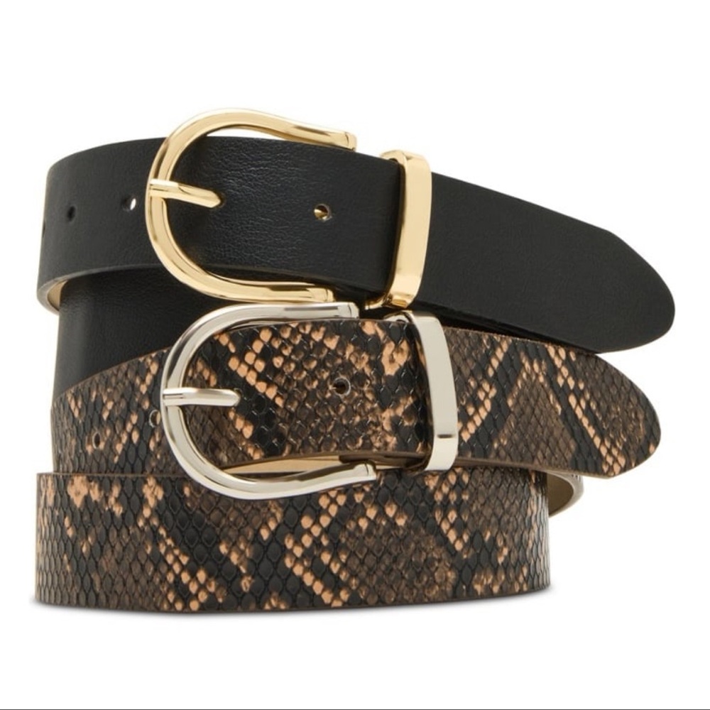 Steve Madden Black and Brown Snake Print Belts